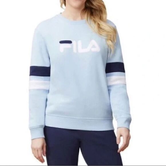 Fila Natalie Blue & White Fleece Lined Pullover Crewneck Sweatshirt - Picture 1 of 9